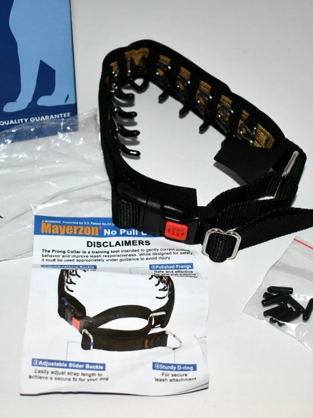 Mayerzon Prong Pinch Dog Collar, MEDIUM, 2.5mm, Black Reflective, No Pull Traini